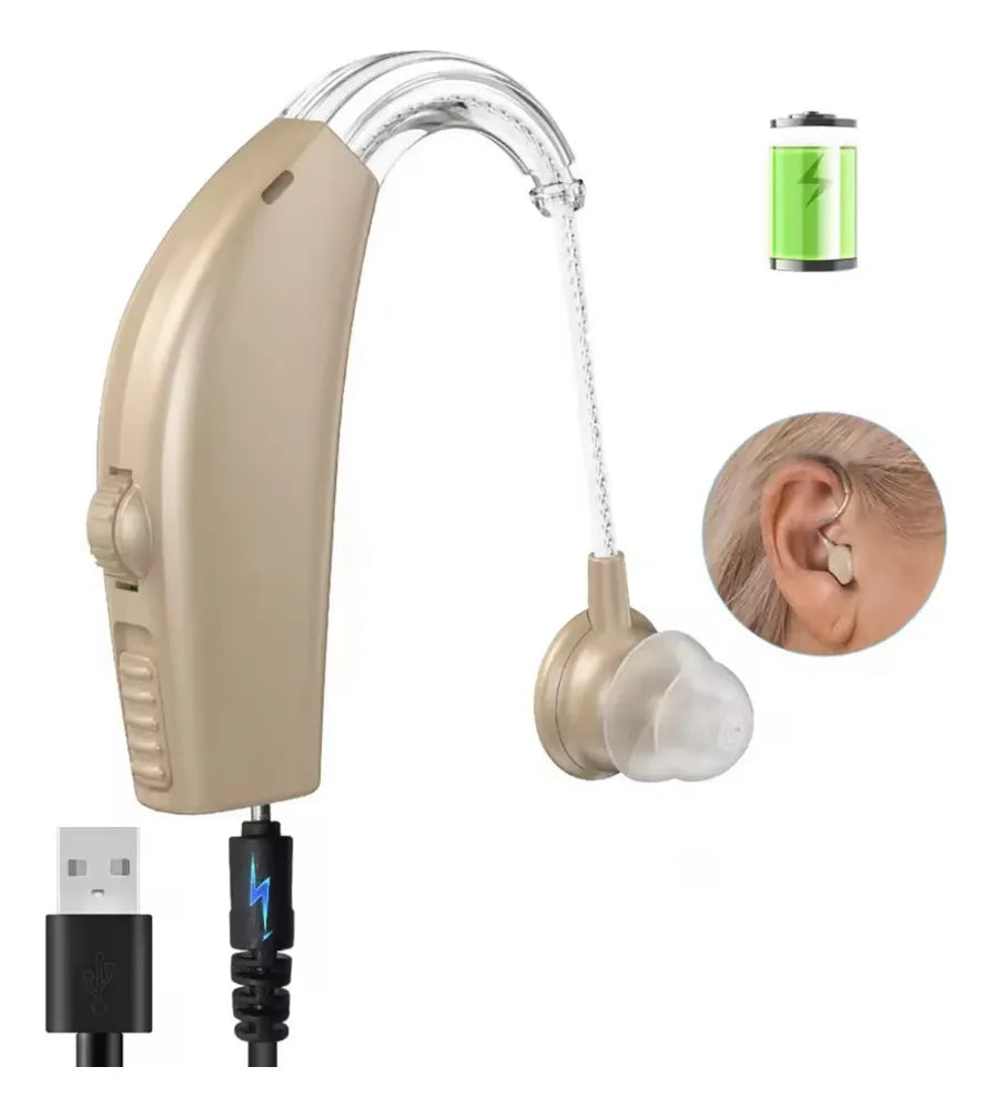 Audifono Para Sordera, Recargable Con Estuche Y Accesorios