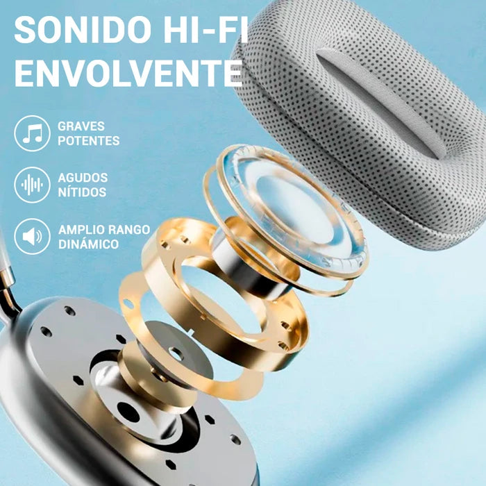 Auriculares P9 PRO MAX Inalámbricos Bluetooth 5.0 Cancelación de Ruido, Micrófono Integrado, Ranura para microSD, Batería Recargable y Vincha Acolchonada