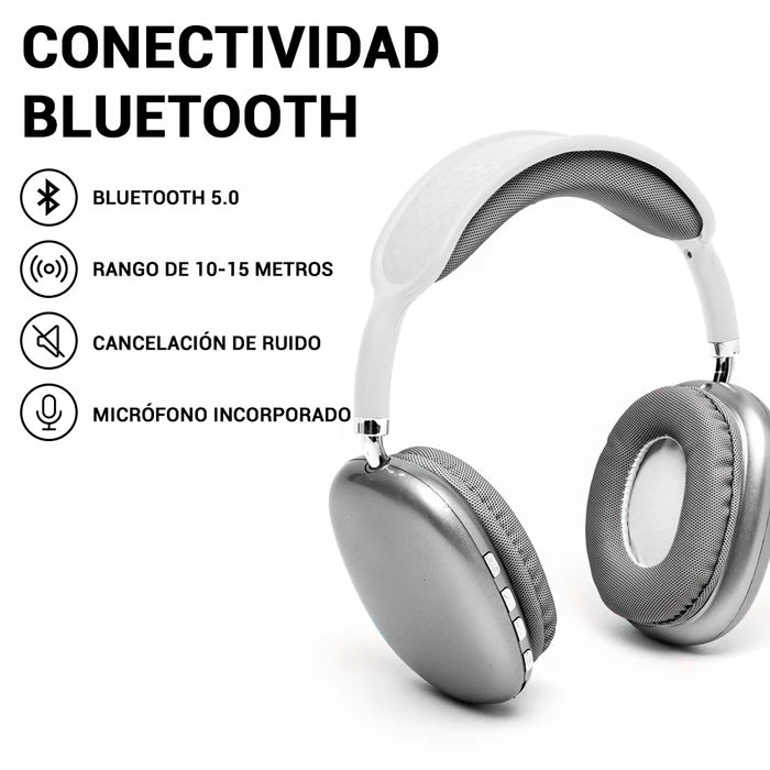 Auriculares P9 PRO MAX Inalámbricos Bluetooth 5.0 Cancelación de Ruido, Micrófono Integrado, Ranura para microSD, Batería Recargable y Vincha Acolchonada
