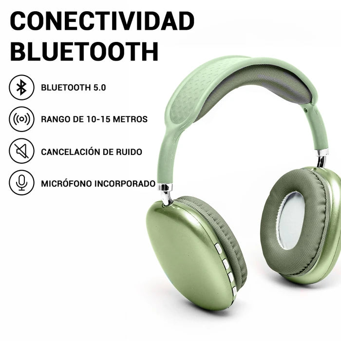 Auriculares P9 PRO MAX Inalámbricos Bluetooth 5.0 Cancelación de Ruido, Micrófono Integrado, Ranura para microSD, Batería Recargable y Vincha Acolchonada